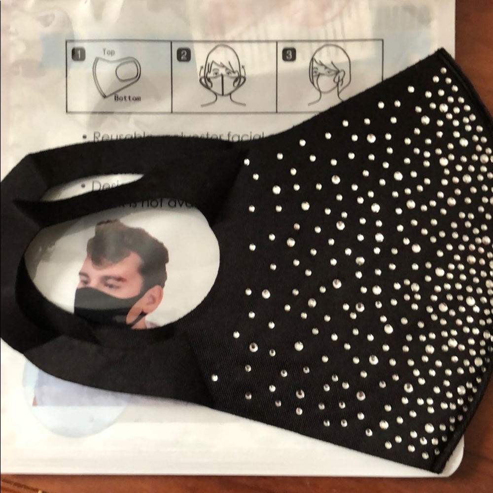 Black rhinestone mask breathable boutique … - Picture 3 of 7